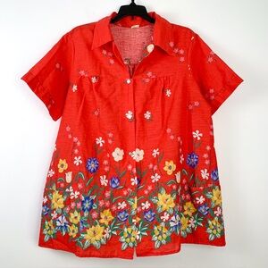 60s or 70s floral top by Artistic Creation vintage artists smock top red large